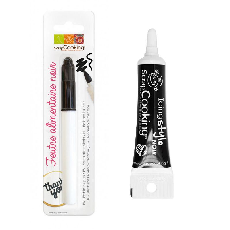 Feutre pinceau alimentaire noir + Stylo de glaçage noir Scrapcooking - Mathon