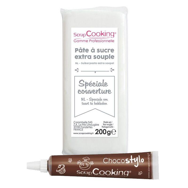 Pâte à sucre de couverture blanche 200 g + Stylo chocolat Scrapcooking - Mathon