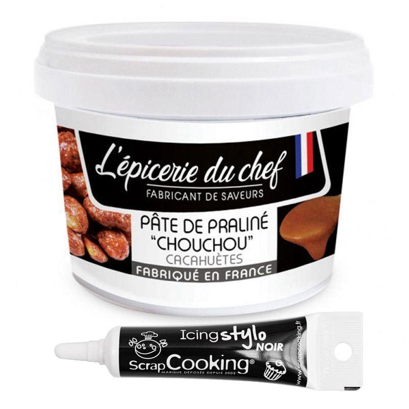 Praliné de cacahuètes caramélisées 200 g + Stylo de glaçage noir Scrapcooking - Mathon