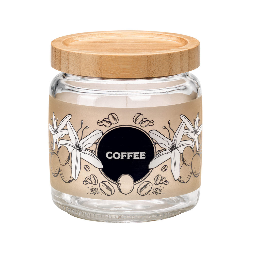 Bocal avec couvercle 0,75 l en bambou décor café Bormioli Rocco - Mathon