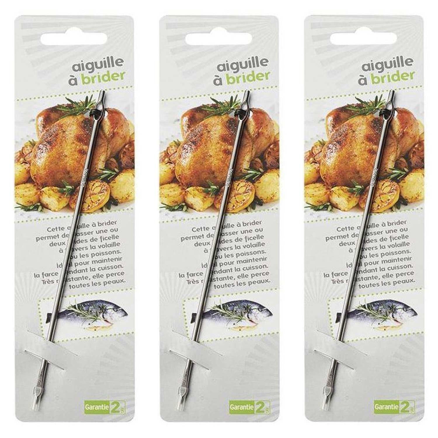 3 aiguilles à brider en inox 18 cm Chevalier diffusion - Mathon