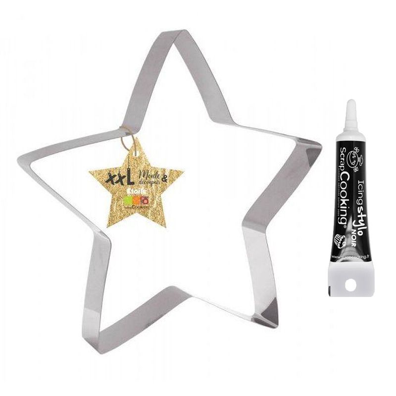 Découpoir à pâtisserie inox XXL Etoile + Stylo de glaçage noir Scrapcooking - Mathon