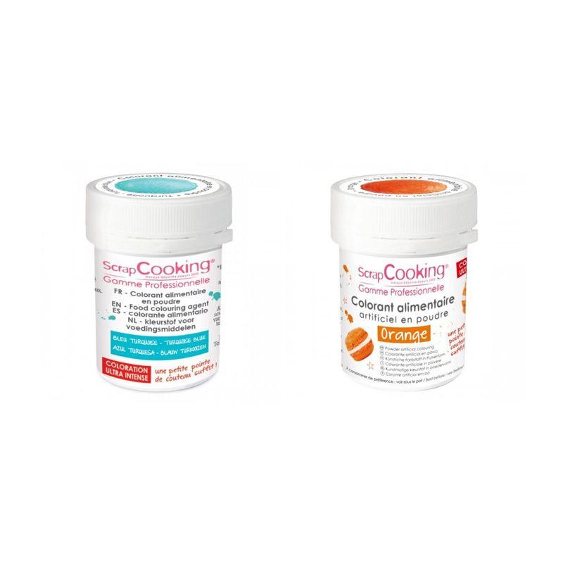 2 colorants alimentaires en poudre - orange-turquoise Scrapcooking - Mathon