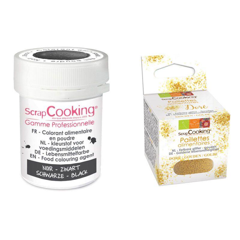 Colorant alimentaire en poudre noir + paillettes dorées Scrapcooking - Mathon