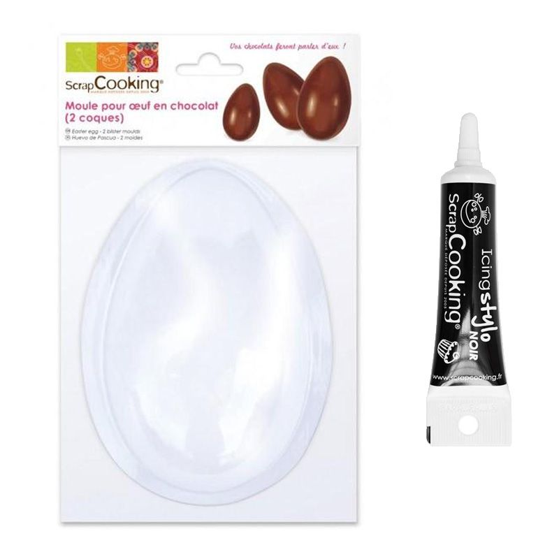 Moule pour Oeuf en chocolat + Stylo de glaçage noir Scrapcooking - Mathon