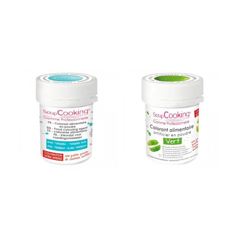 2 colorants alimentaires en poudre - turquoise-vert Scrapcooking - Mathon