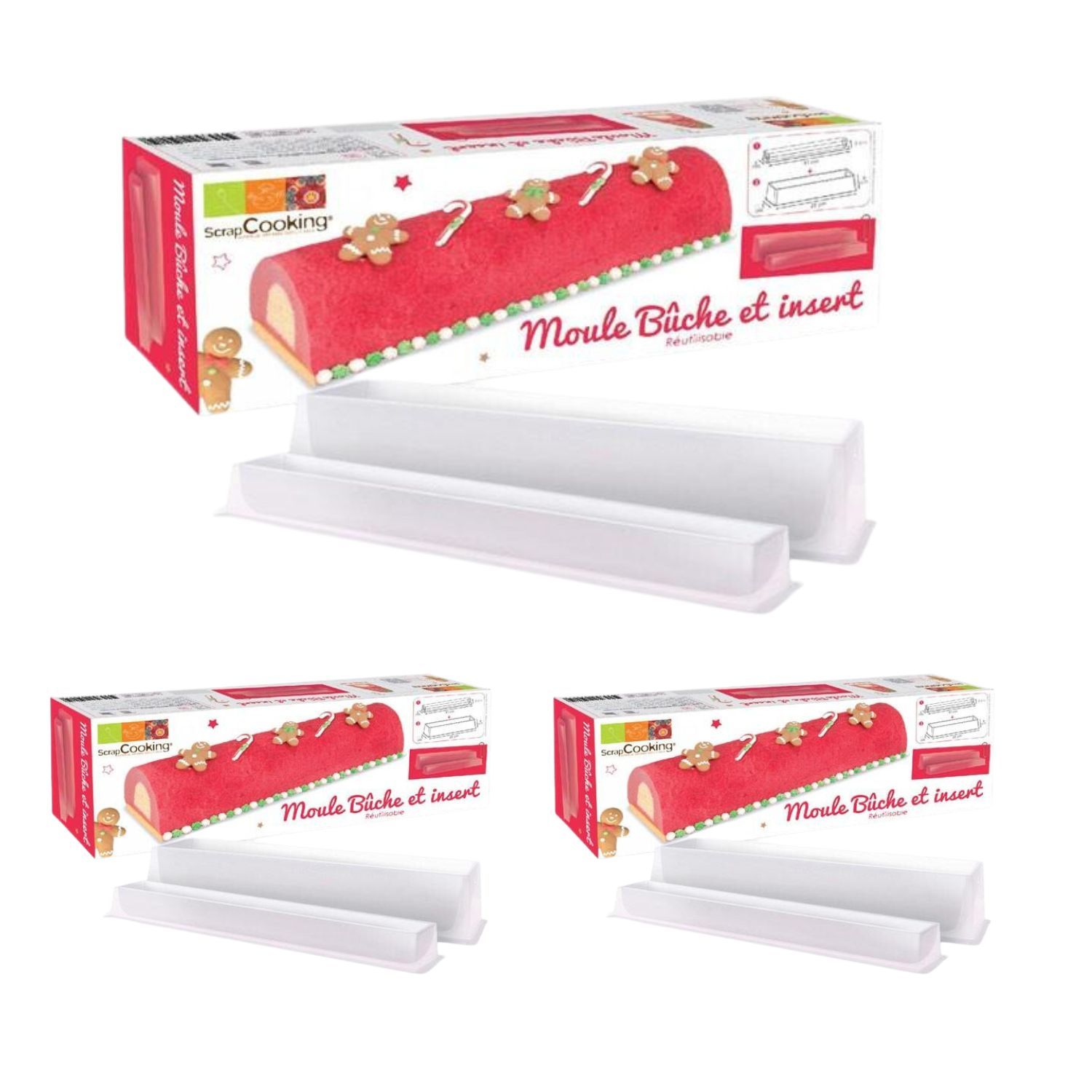 3 moules à Bûche de Noël + 3 insert Scrapcooking - Mathon