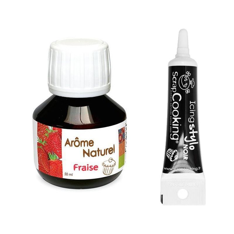 Arôme naturel fraise 50 ml + Stylo de glaçage noir Scrapcooking - Mathon