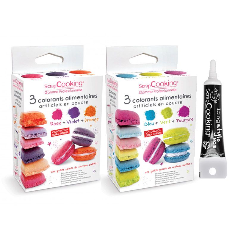 6 colorants alimentaires en poudre + Stylo glaçage noir Scrapcooking - Mathon