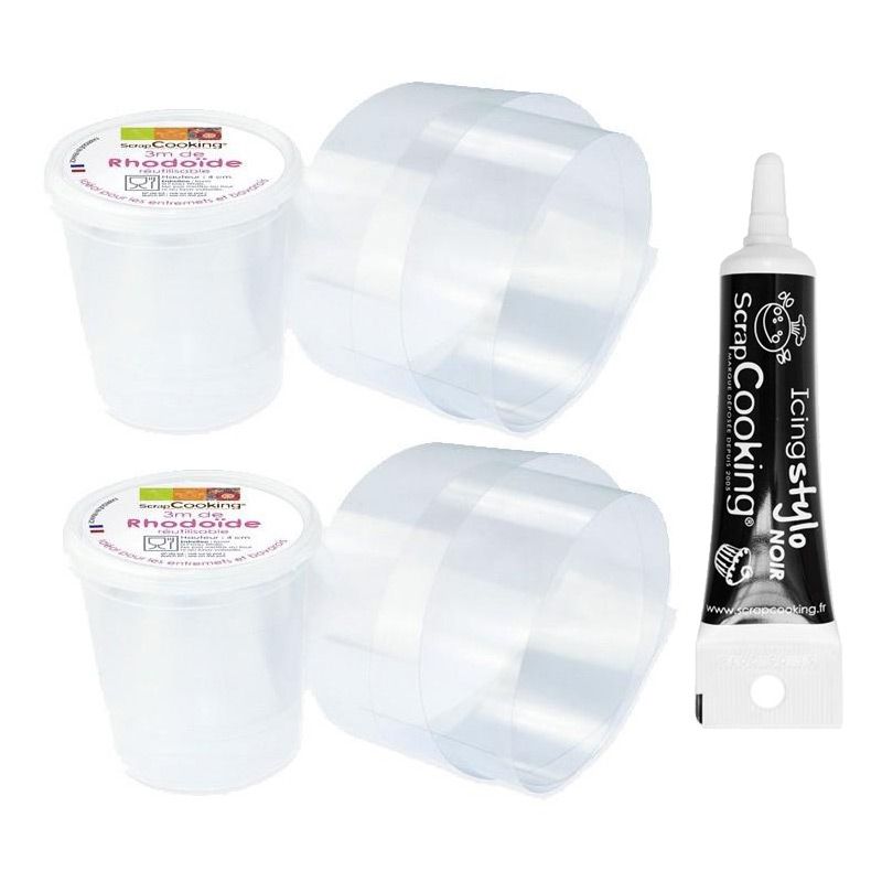 2 Rubans Rhodoïde 3 m x 4 cm + Stylo de glaçage noir Scrapcooking - Mathon