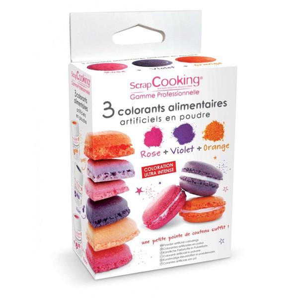 3 colorants alimentaires - orange, violet, rose Scrapcooking - Mathon