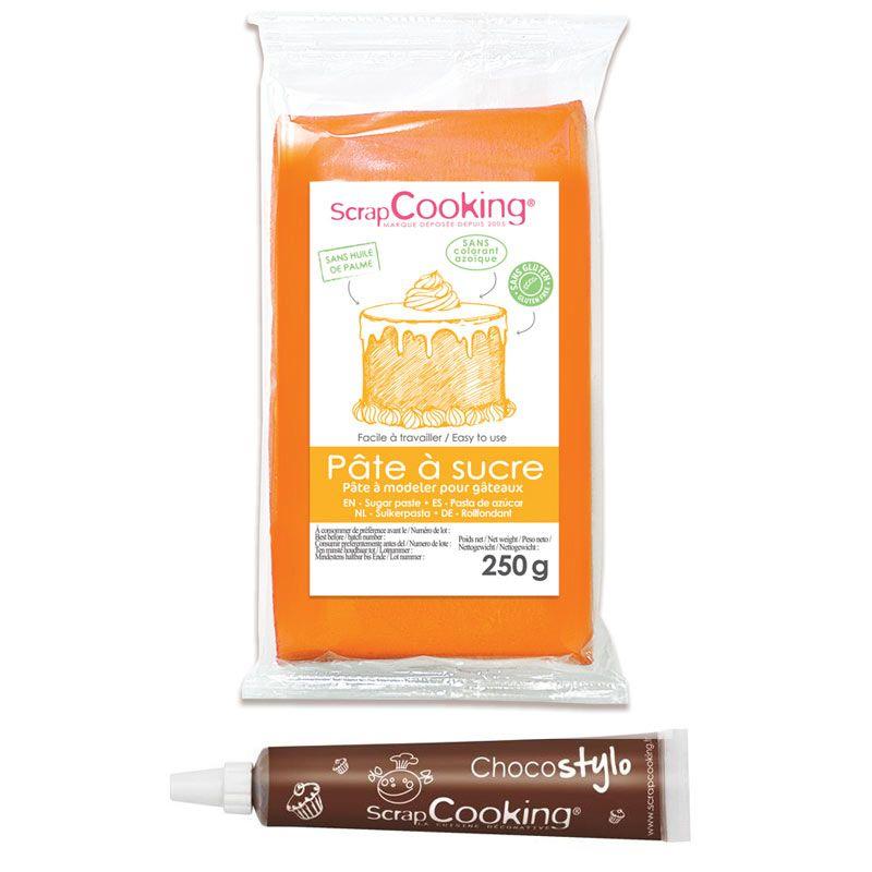 Pâte à sucre orange arôme vanille 250 g + Stylo chocolat Scrapcooking - Mathon