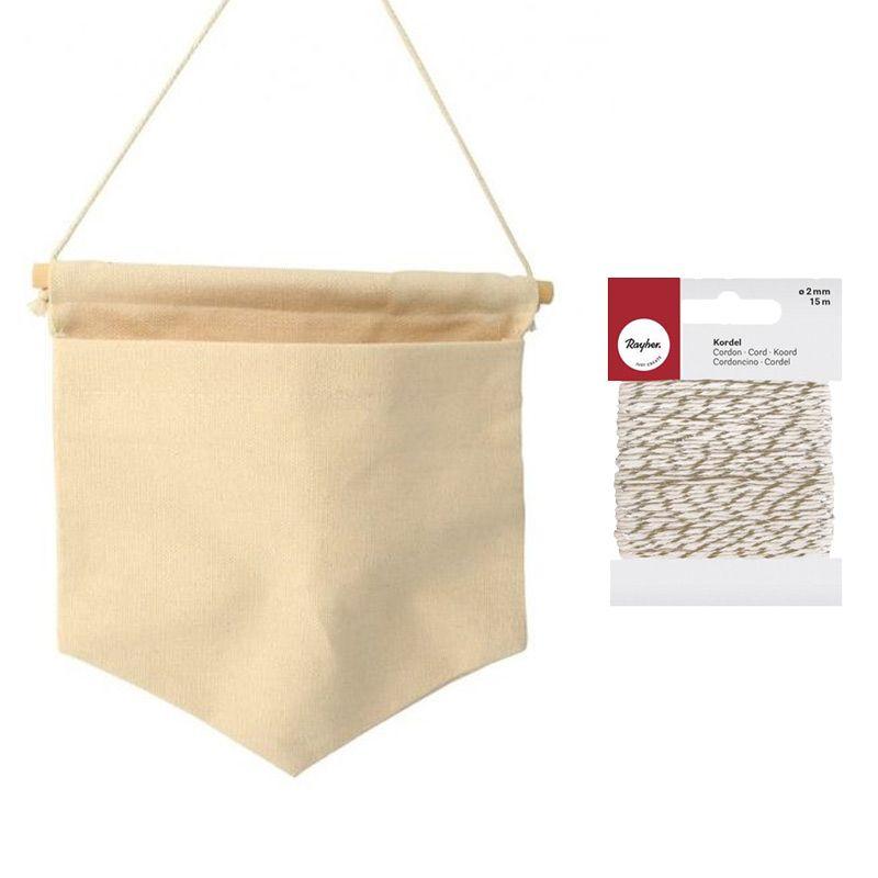 Fanion toile avec poche 21 x 20 cm + Ficelle dorée & blanche 15 m Youdoit - Mathon