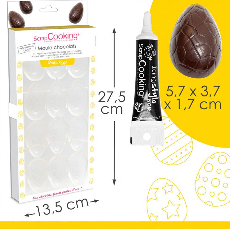 Moule rigide pour 6 oeufs en chocolat + Stylo de glaçage noir Scrapcooking - Mathon