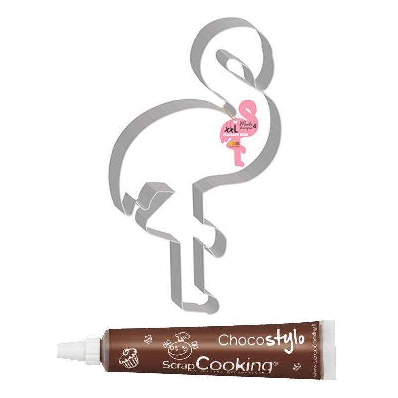 Moule découpoir XXL Flamant rose + 1 Stylo chocolat Scrapcooking - Mathon