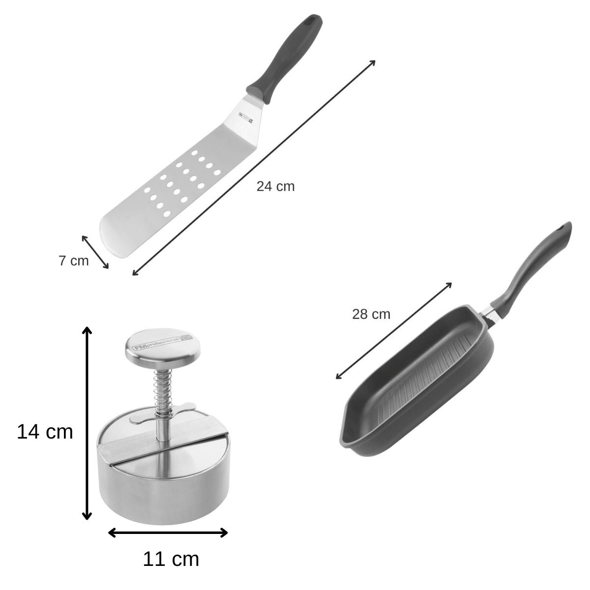 Ensemble spécial burger avec presse, poêle et spatule FM Professional - Mathon - 3