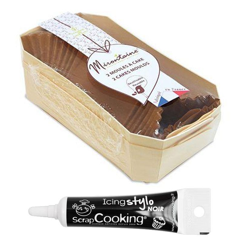 2 moules à cake bois 21 cm + Stylo glaçage noir Scrapcooking - Mathon