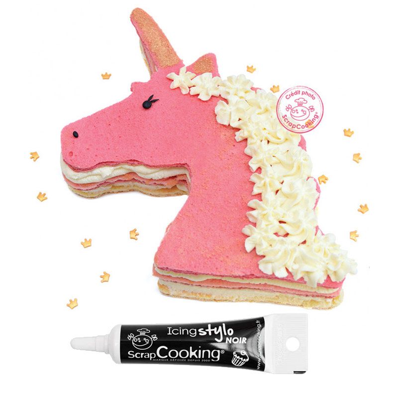 Découpoir à pâtisserie inox XXL Licorne + Stylo de glaçage noir Scrapcooking - Mathon