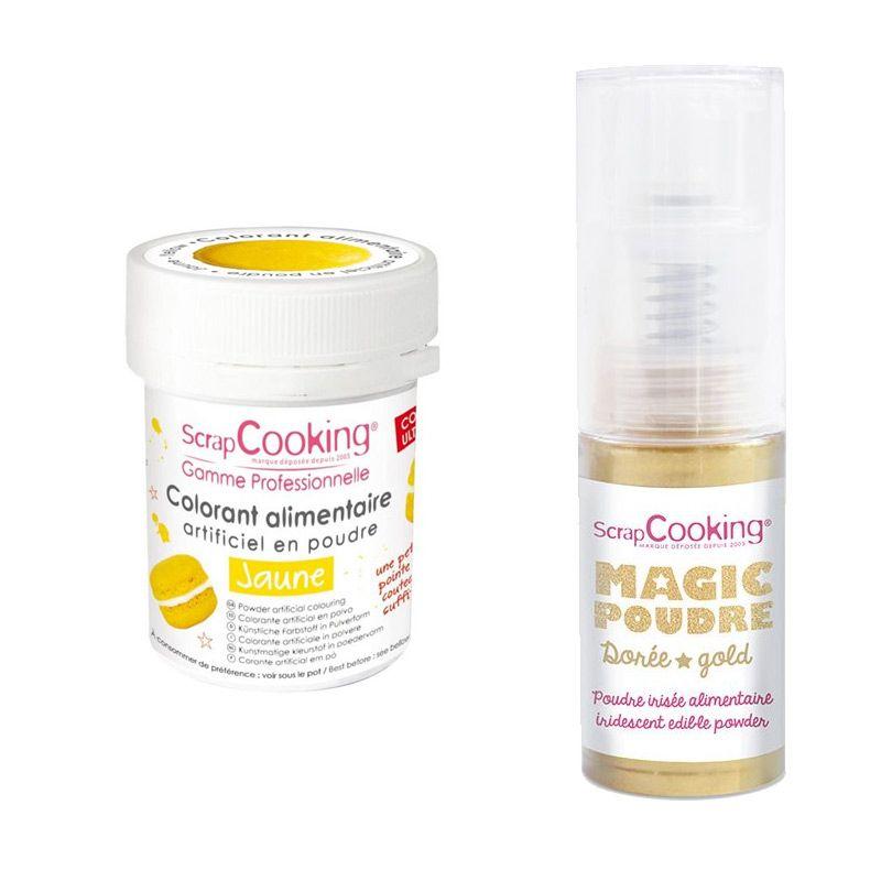 Colorant alimentaire Jaune + Poudre irisée dorée Scrapcooking - Mathon