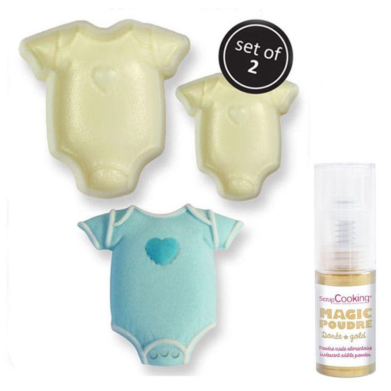 Moules à gâteaux 2 Body de bébé + 1 Poudre alimentaire irisée dorée Youdoit - Mathon