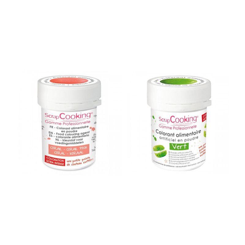2 colorants alimentaires en poudre - corail-vert Scrapcooking - Mathon