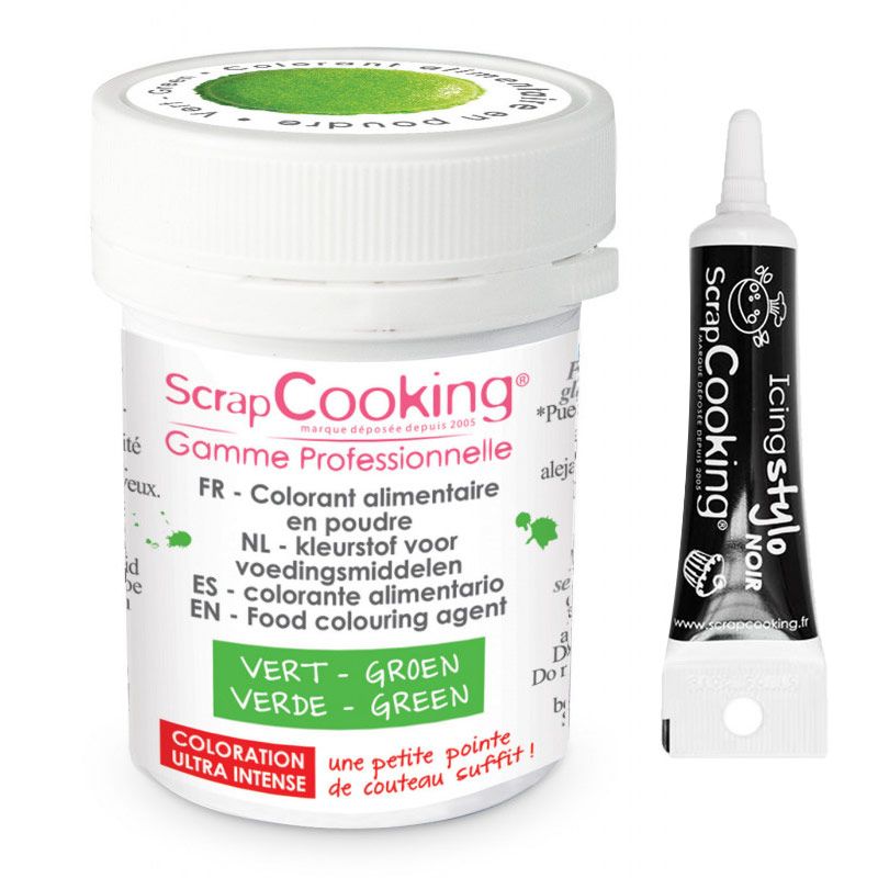 Colorant alimentaire en poudre vert + Stylo de glaçage noir Scrapcooking - Mathon