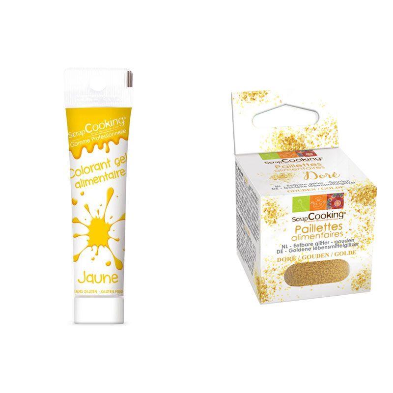 Gel colorant alimentaire jaune + paillettes dorées Scrapcooking - Mathon