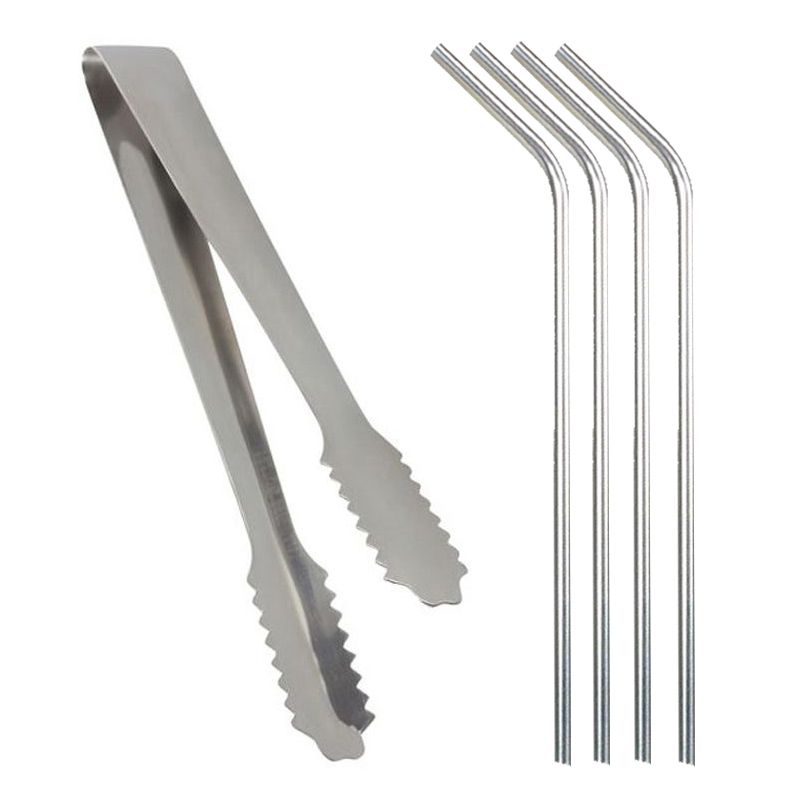 Pince à glaçons + 4 pailles en inox Youdoit - Mathon