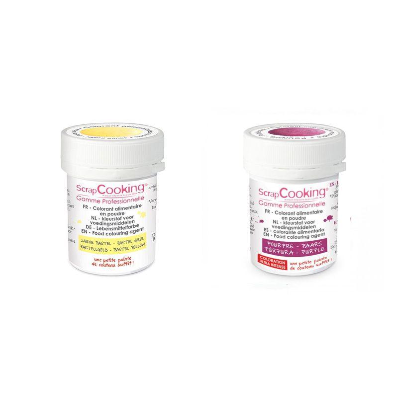 2 colorants alimentaires en poudre - pourpre-jaune pastel Scrapcooking - Mathon