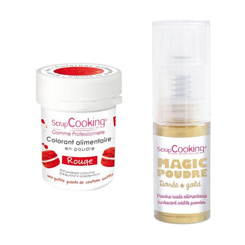 Colorant alimentaire Rouge + Poudre alimentaire irisée dorée Scrapcooking - Mathon