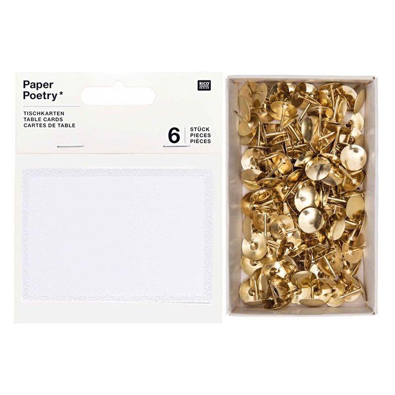 6 marque-places blancs pailletés + 150 punaises dorées Rico Design - Mathon