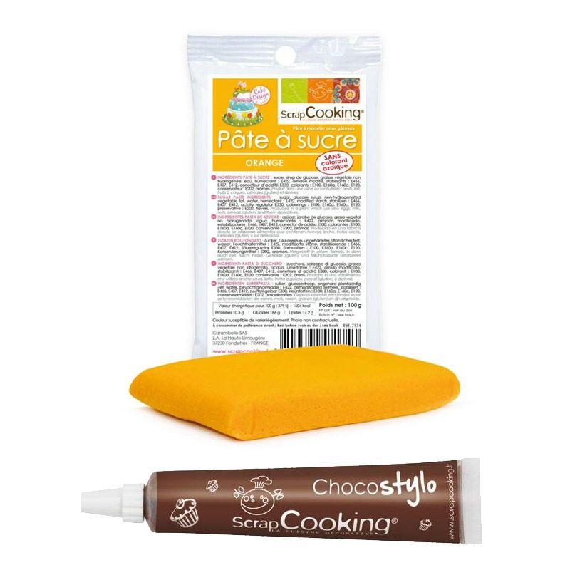 Stylo chocolat + Pâte à sucre orange 100 g Scrapcooking - Mathon