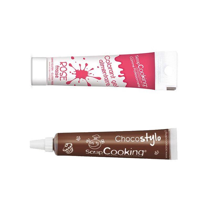 Stylo chocolat + Colorant alimentaire en gel rose foncé Scrapcooking - Mathon