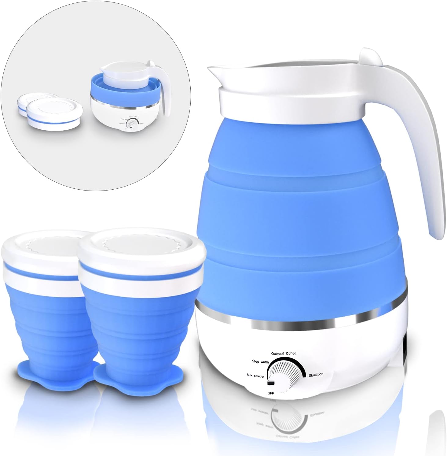 Bouilloire électrique pliable de 0,6L et 2 tasses pliables bleu Vendos85 - Mathon
