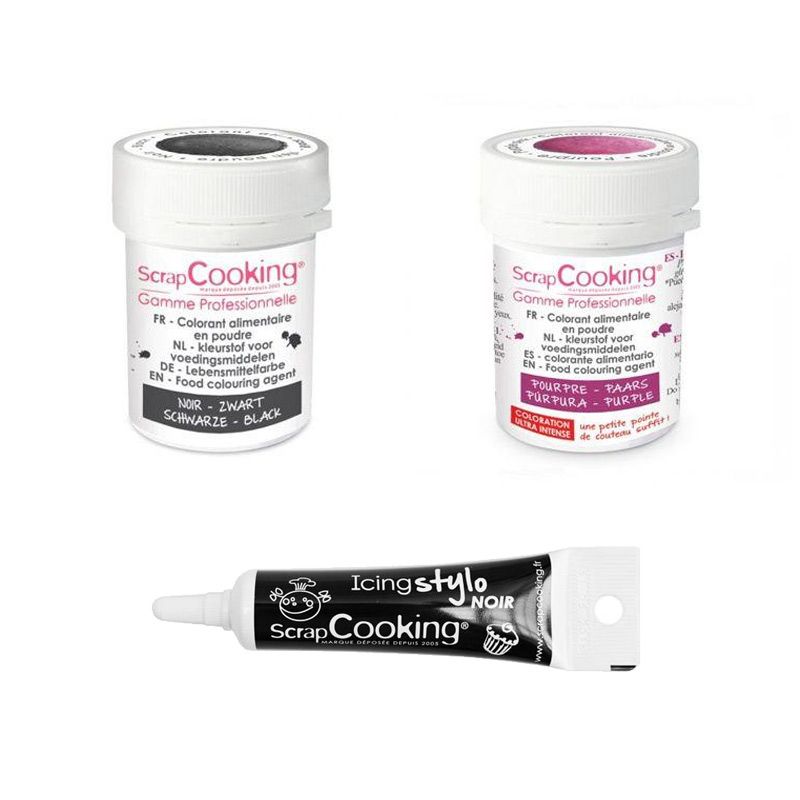 2 colorants alimentaires noir-pourpre + Stylo glaçage noir Scrapcooking - Mathon