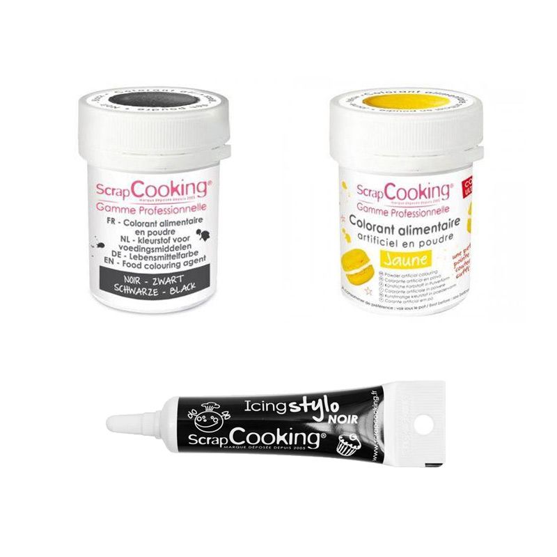2 colorants alimentaires jaune-noir + Stylo glaçage noir Scrapcooking - Mathon