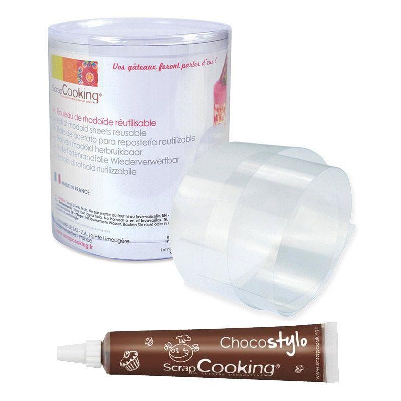 Ruban rhodoïde pour entremets 3 m x 8 cm + Stylo chocolat Scrapcooking - Mathon