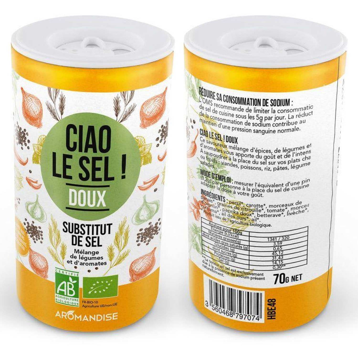 Substitut de sel doux 140 g Aromandise - Mathon