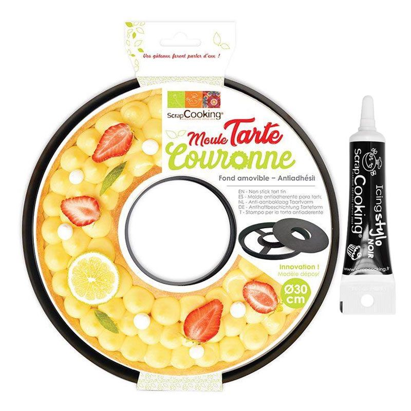 Moule à tarte couronne Ø 30 cm + Stylo de glaçage noir Scrapcooking - Mathon