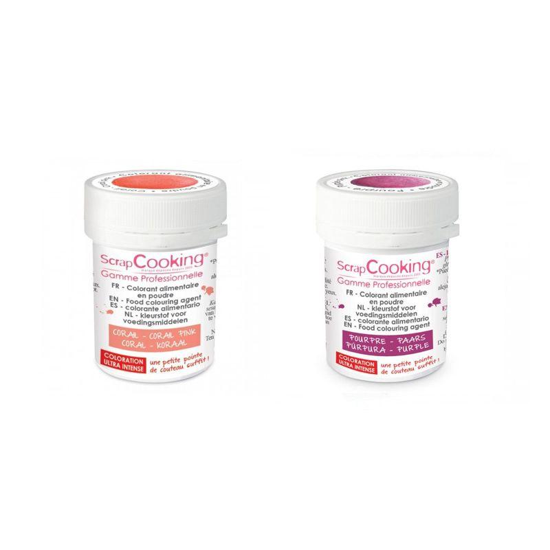 2 colorants alimentaires en poudre - corail-pourpre Scrapcooking - Mathon