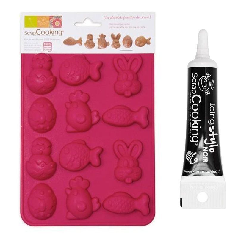 Moule Chocolats de Pâques + Stylo de glaçage noir Scrapcooking - Mathon