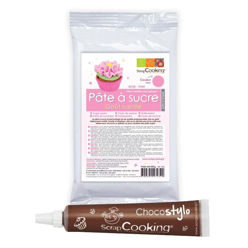 Pâte à sucre rose arôme vanille + Stylo chocolat Scrapcooking - Mathon