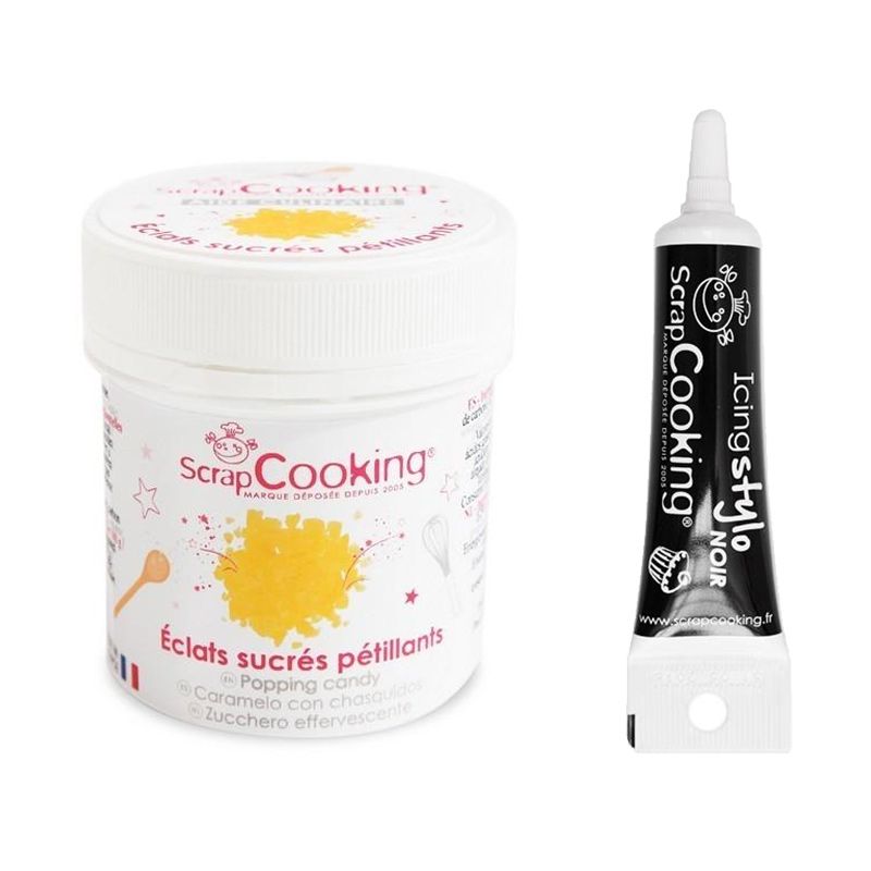 Eclats sucrés pétillants 50 g + Stylo glaçage noir Scrapcooking - Mathon