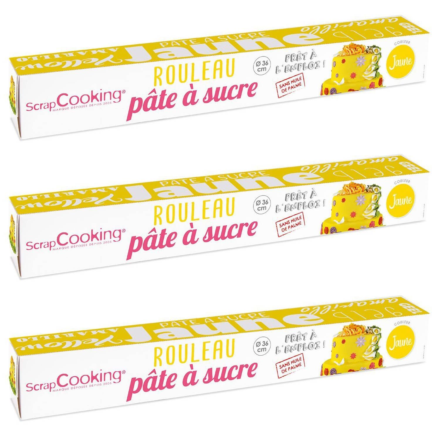 3 pâtes à sucre en rouleau jaunes Ø 36 cm Scrapcooking - Mathon