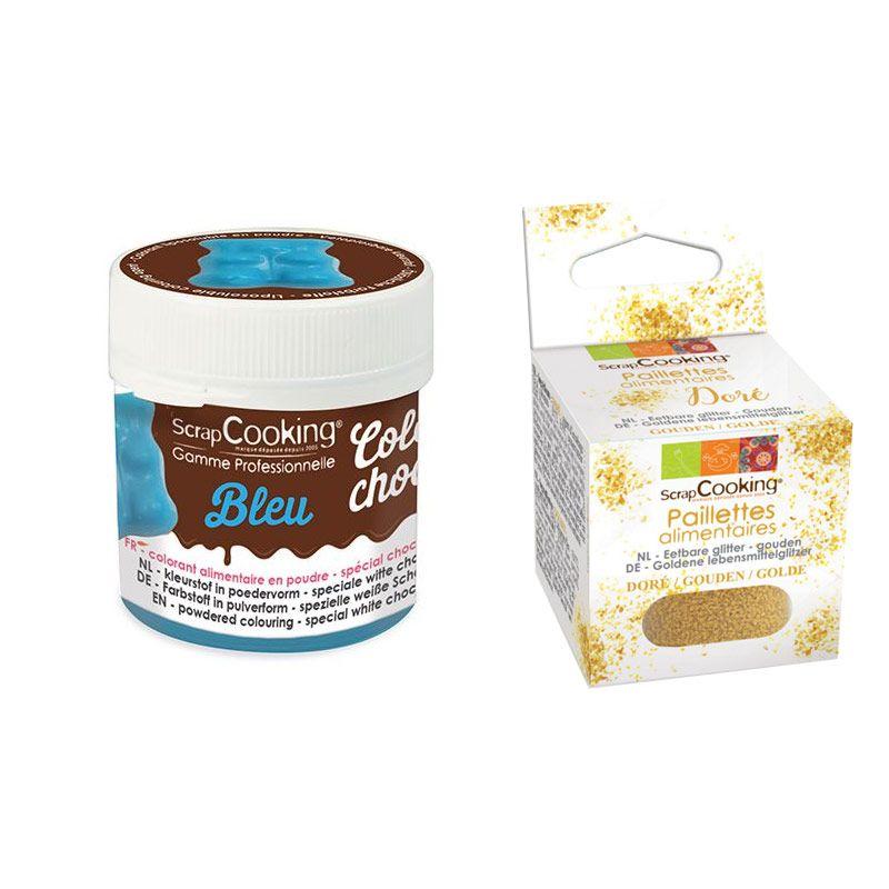 Colorant alimentaire liposoluble bleu + paillettes dorées Scrapcooking - Mathon