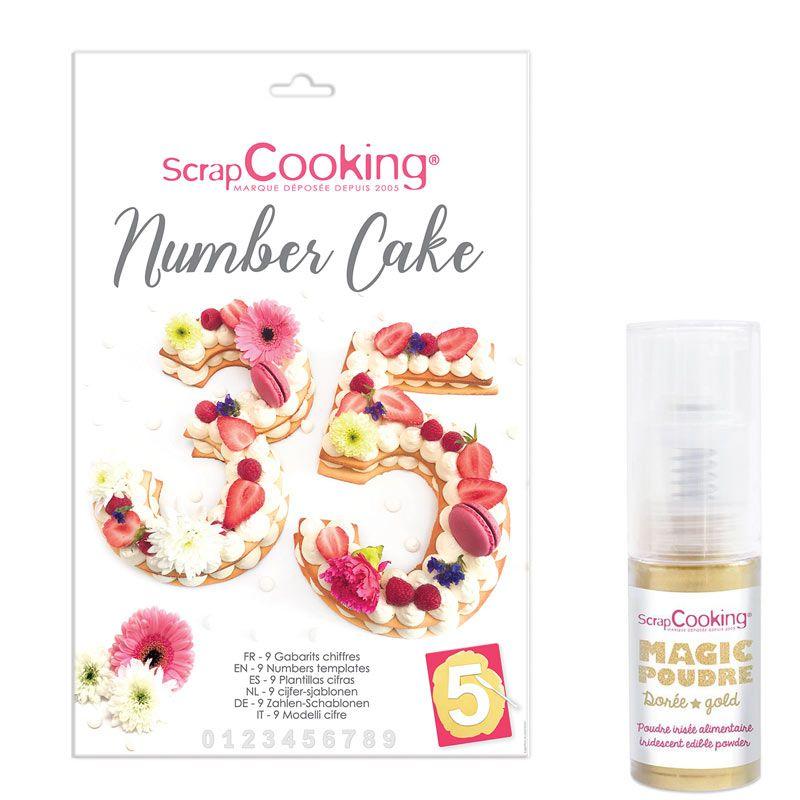 Coffret Number cake + 1 poudre alimentaire irisée dorée Scrapcooking - Mathon