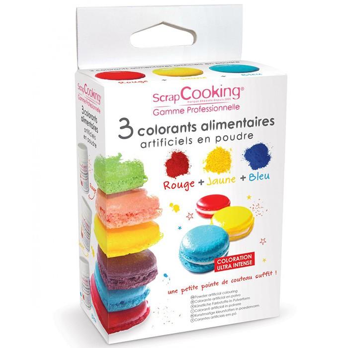3 colorants alimentaires en poudre jaune-rouge-bleu Scrapcooking - Mathon