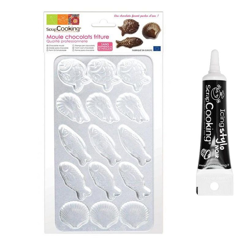 Moule rigide pour fritures en chocolat + Stylo glaçage noir Scrapcooking - Mathon