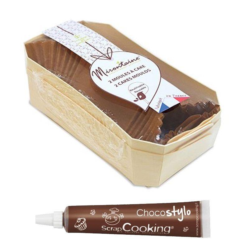 2 moules à cake en bois 21 cm + Stylo chocolat Scrapcooking - Mathon