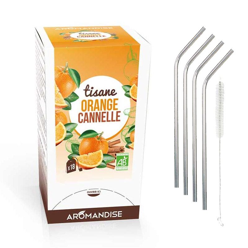 Tisane orange et cannelle bio 20 sachets + 4 pailles inox Youdoit - Mathon